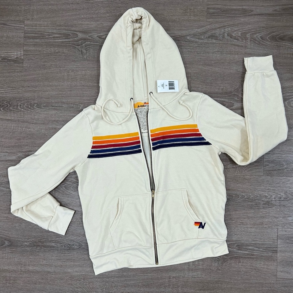 NWT Aviator Nation 5 Stripe Hoodie - Vintage White